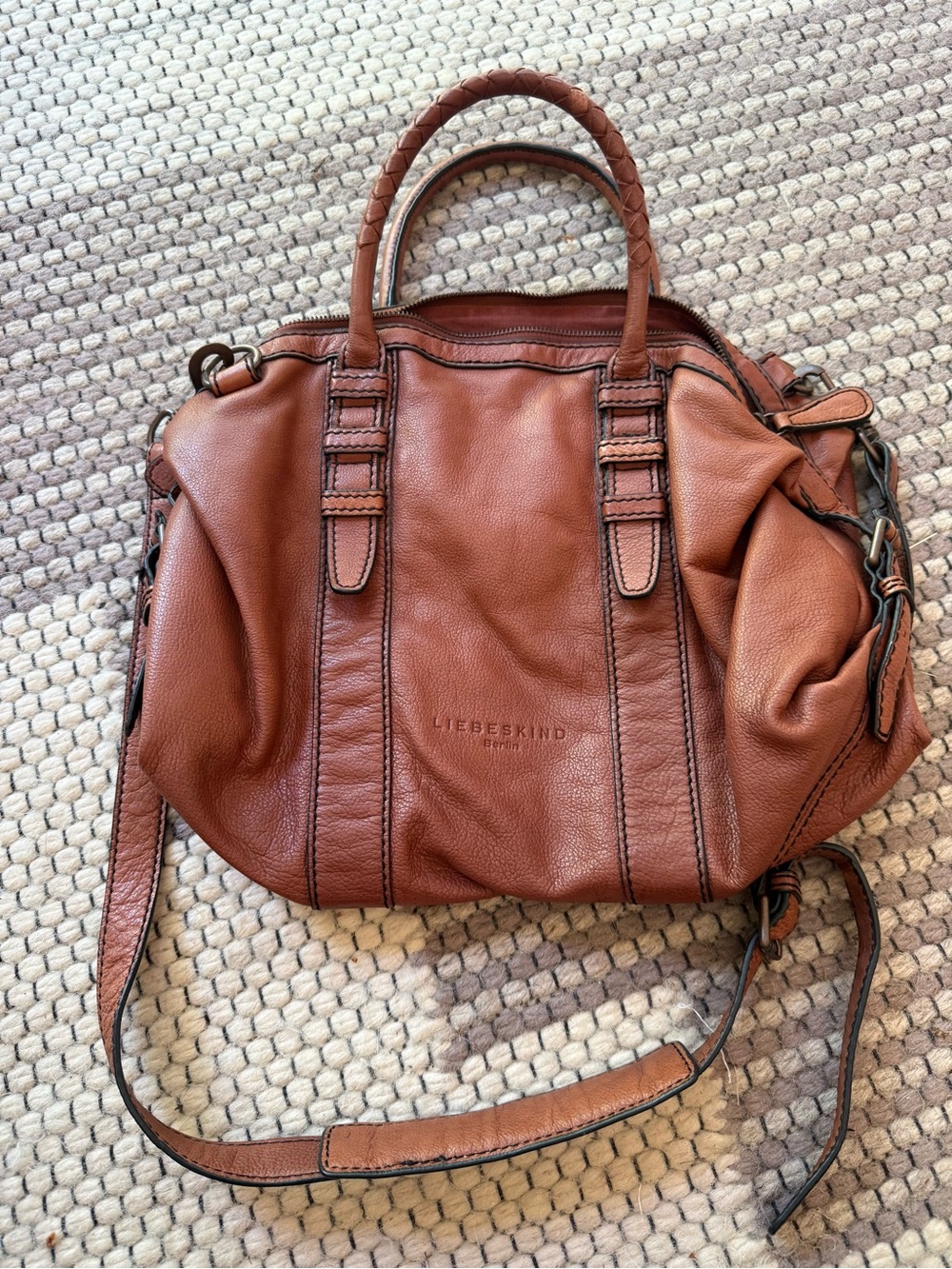 Liebeskind Berlin brown leather satchel handbag with a detachable shoulder strap